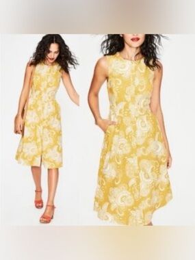 Boden Yellow Paisley Midi Dress